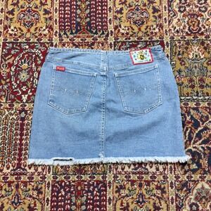 VTG y2k Our Name‎ is Mudd Jeans Light Wash Frayed Hem Denim Mini Skirt Size 9